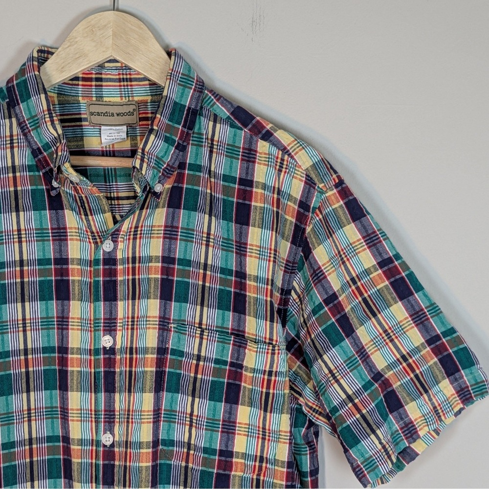 Scandia Woods Mens Large Short Sleeve Plaid Button Down Shirt Multi-Color Madra